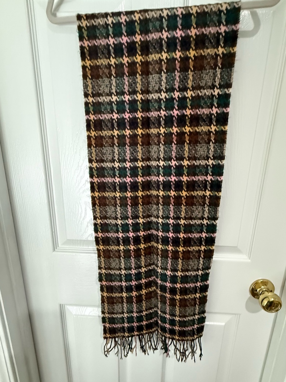 Plaid Fringe 100% Cashmere Scarf Made in Scotland Brown and Pink